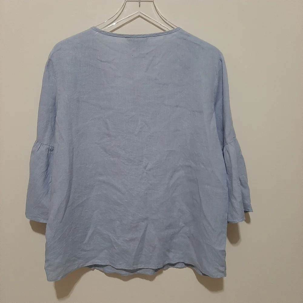 Ellen Tracy Lagenlook 100% Linen Blue Top Size Large